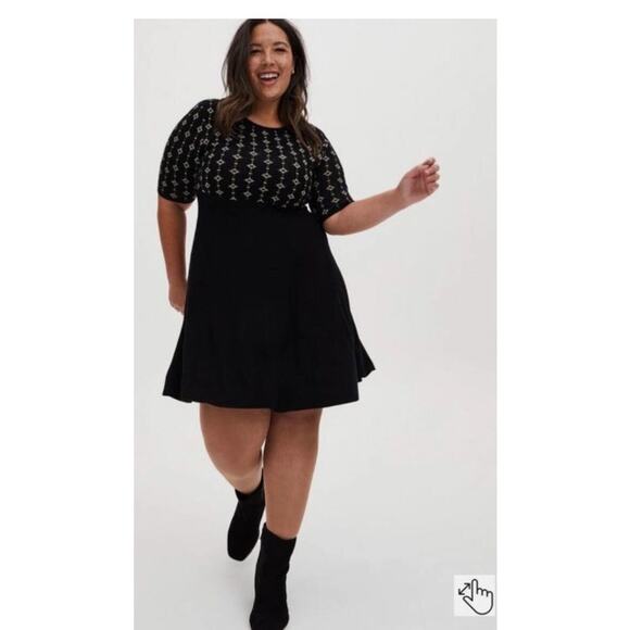 Torrid Black & Gold Intarsia Sweater Skater Dress Plus Size 6X - Picture 1 of 8